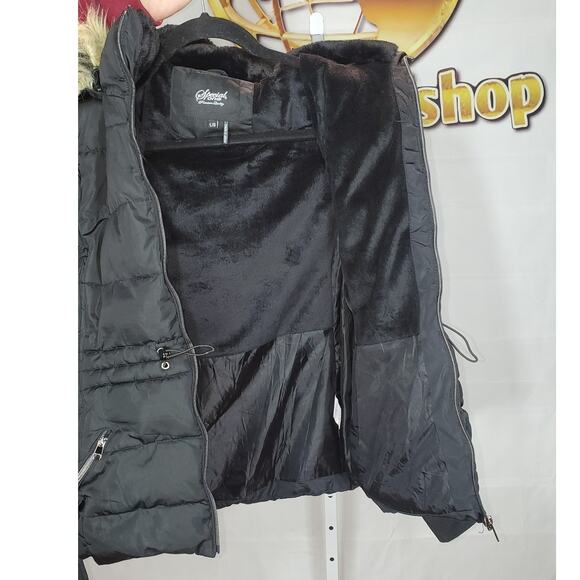 Special One Black Puffer Coat with Faux Fur Hood Women’s Size Large - Picture 7 of 7